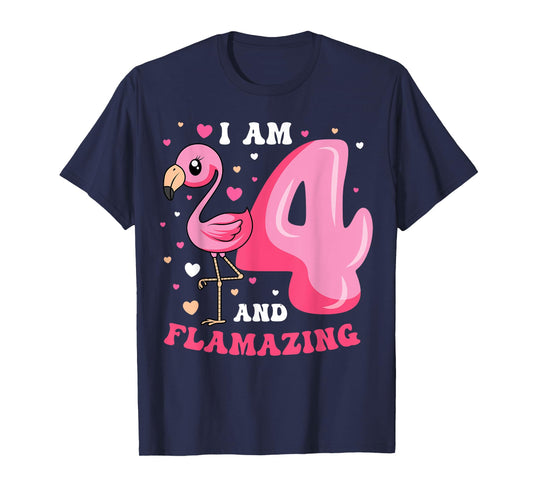 I Am 4 And Flamazing Flamingo Birthday 4th Bday Party T-Shirt