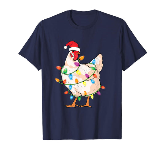 Chicken Christmas Tree with Santa Hat Farmer Funny Chicken T-Shirt