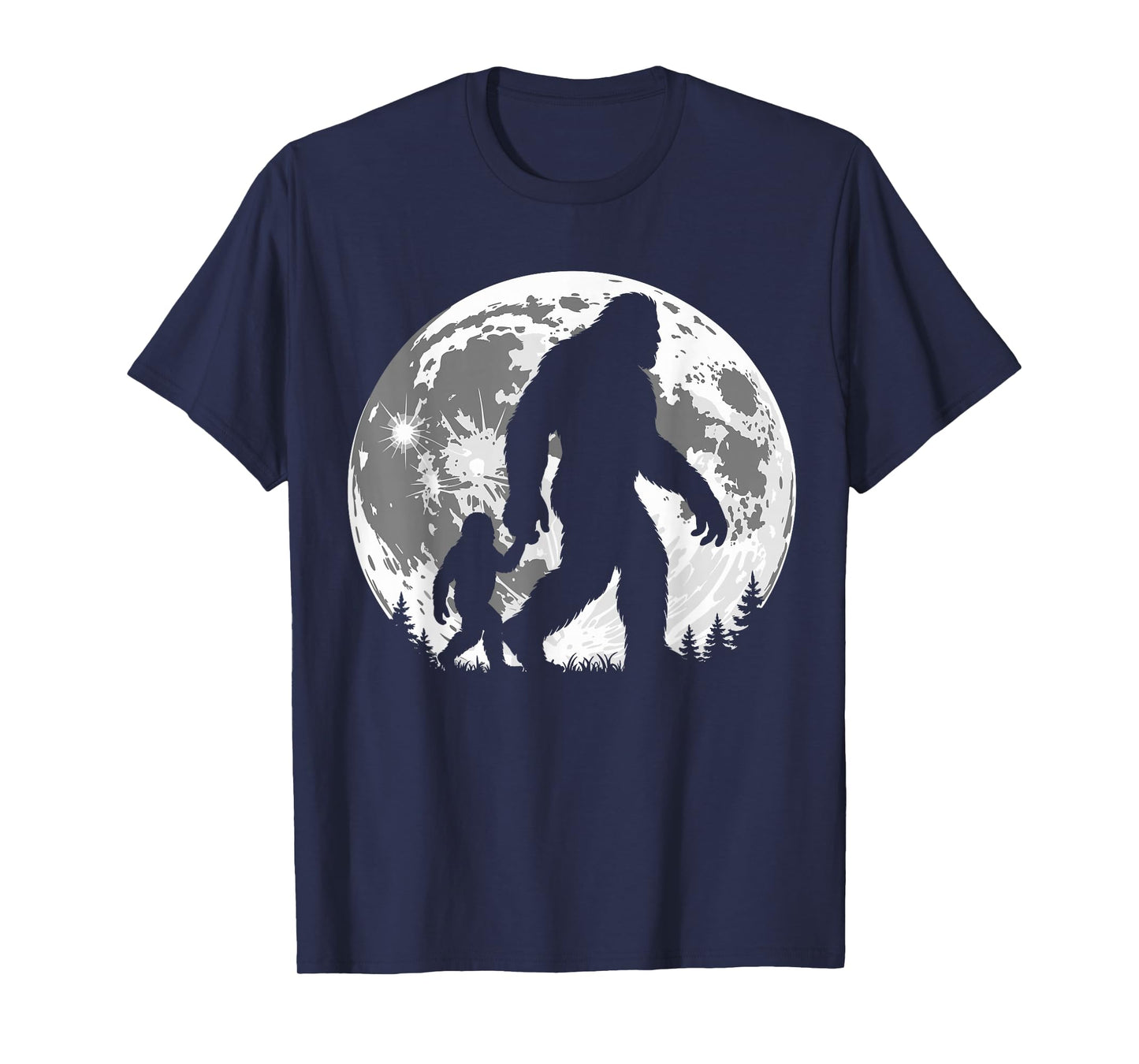 Bigfoot Dad Fathers Day Sasquatch Father Son Matching Moon T-Shirt