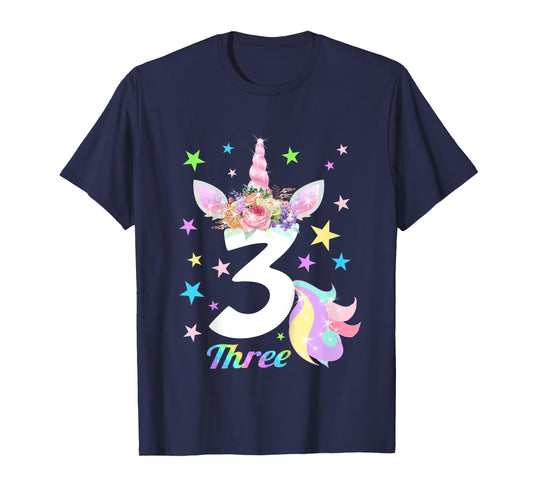 Number 3 (Three) 3 Year Old Unicorn 3rd Birthday Shirt T-Shirt
