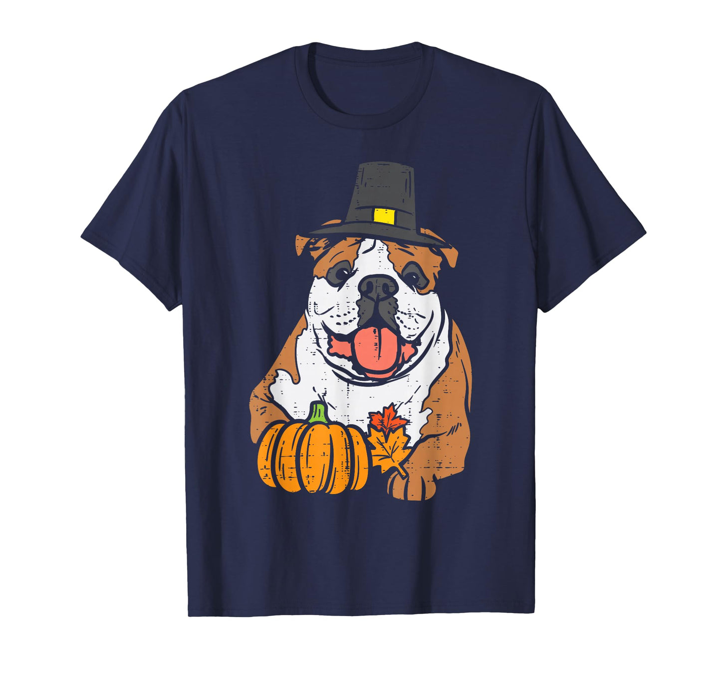 English Bulldog Pumpkin Leaf Thanksgiving Fall Halloween Dog T-Shirt