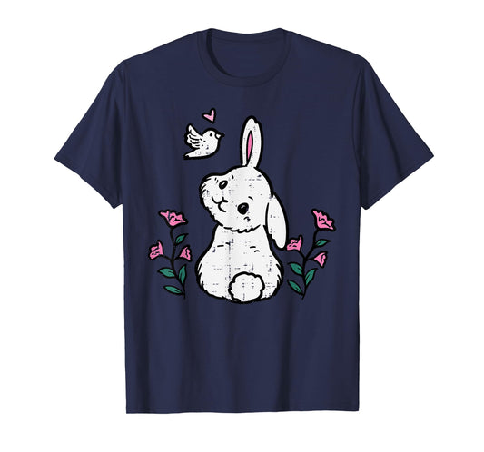 Bunny Bird Flowers Easter Spring Rabbit Women Girls Kids T-Shirt
