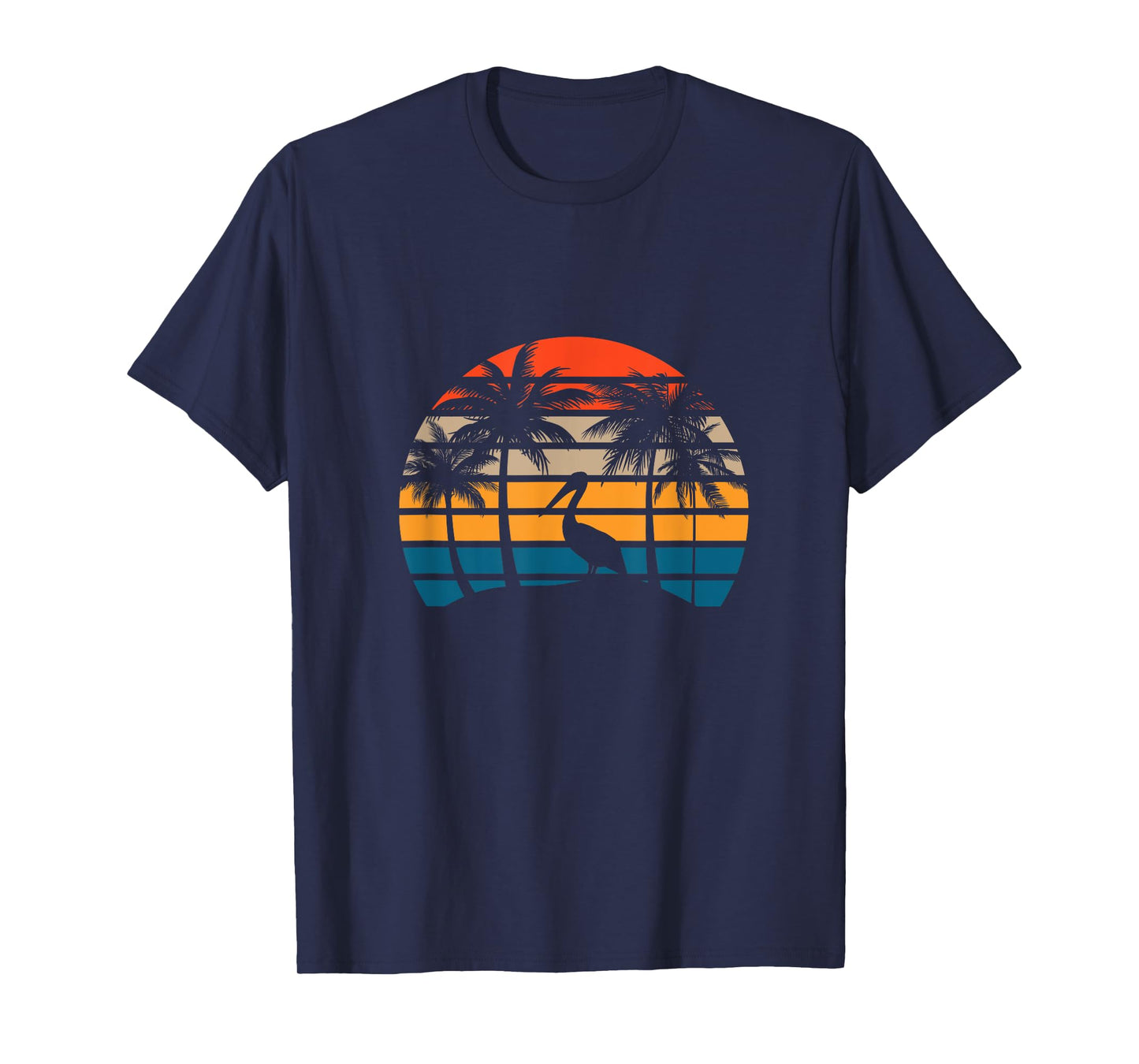 Retro Sunset Pelican Vintage Beach Bird with Palm Trees Men Women T-Shirt