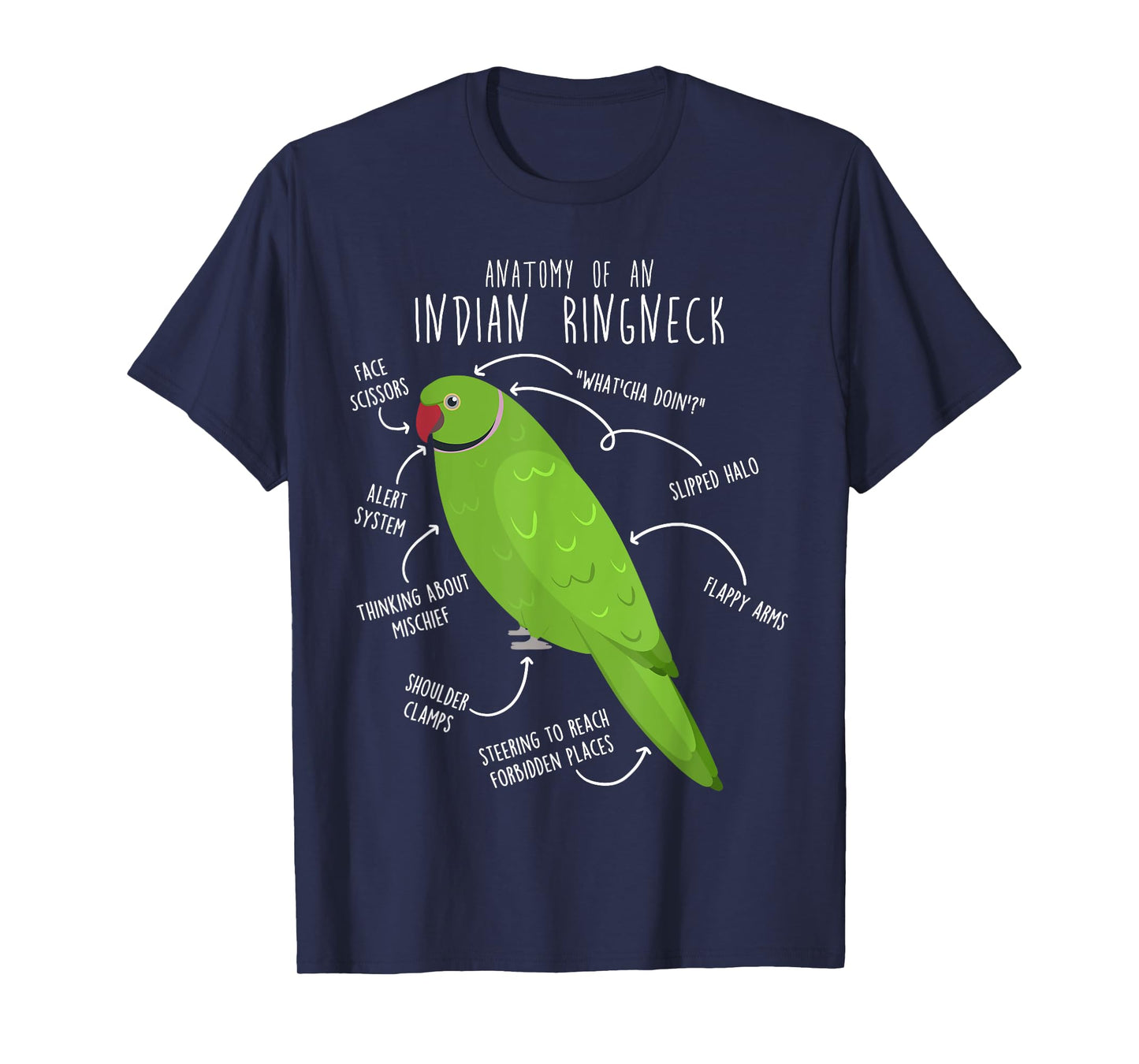 Indian Ringneck Parrot Anatomy Funny Cute Pet Green Bird Mom T-Shirt