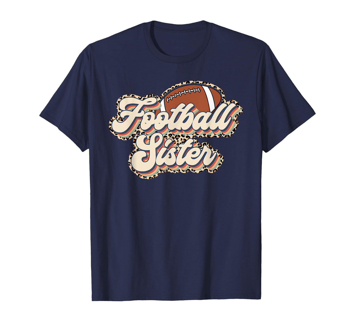 Leopard Retro Football Sister Football Season Football Sis T-Shirt