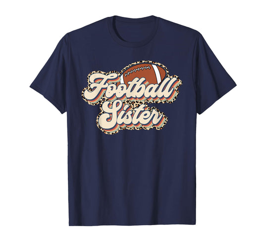 Leopard Retro Football Sister Football Season Football Sis T-Shirt