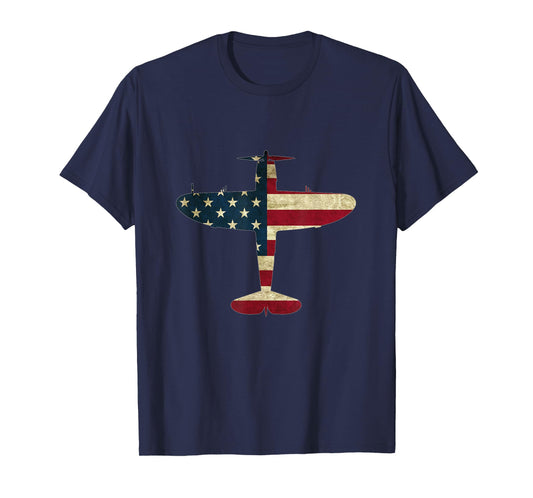 Retro USA Flag P-47 Thunderbolt Aircraft Warbird Pilot Gift T-Shirt