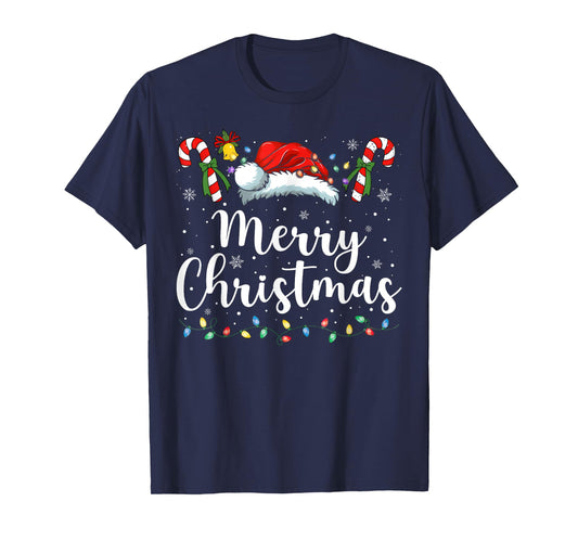 Merry Christmas Lights Red Santa Hat Xmas Family Men Women T-Shirt