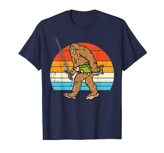 Bigfoot Sasquatch Fishing Retro Fisherman Men Women Kids Boy T-Shirt