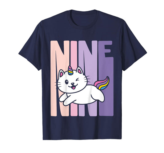 9 Year Old Cute Caticorn Cat Unicorn Birthday Girl B-day T-Shirt