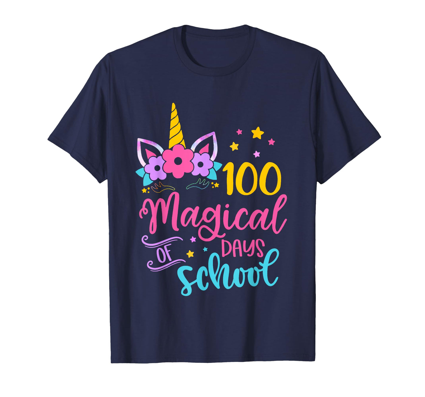 Unicorn Happy 100th Day 100 Magical Days Of School Girls Kid T-Shirt
