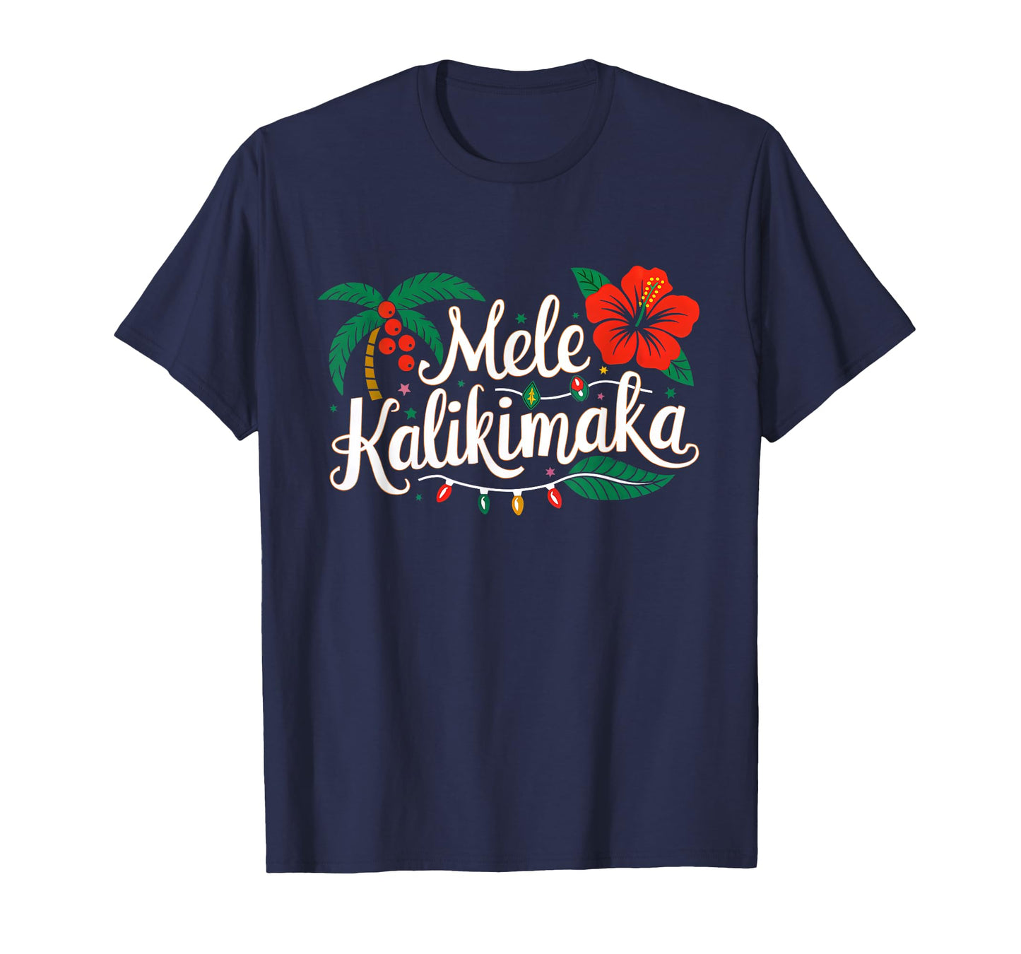 Mele Kalikimaka Hibiscus Palm Waikiki Big Island Christmas T-Shirt