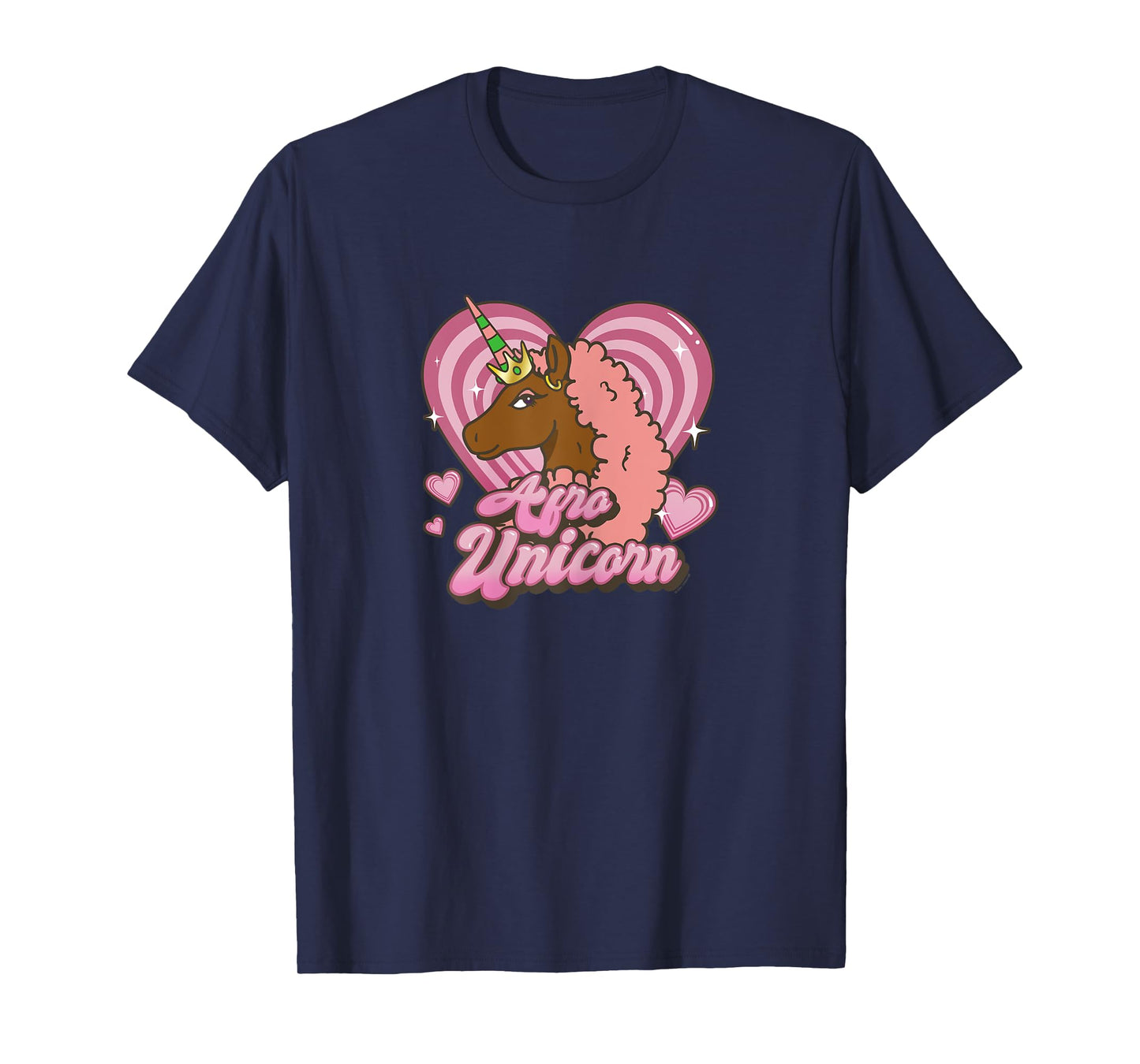 Afro Unicorn Unique Pink Mane Heart Shaped Portrait T-Shirt