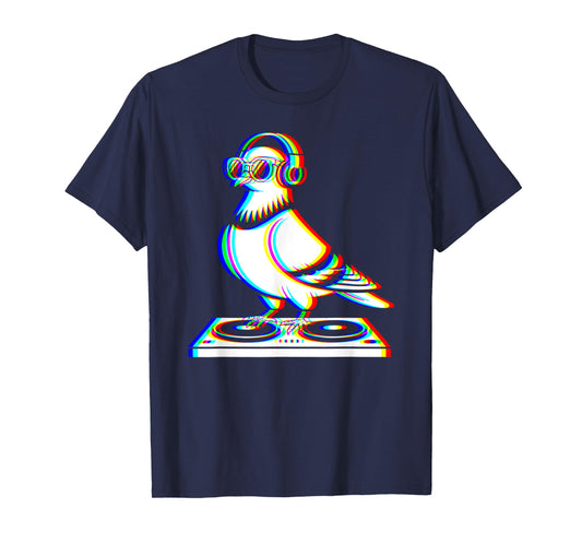 Funny Pigeon DJ Glitch Rave EDM Music Party T-Shirt