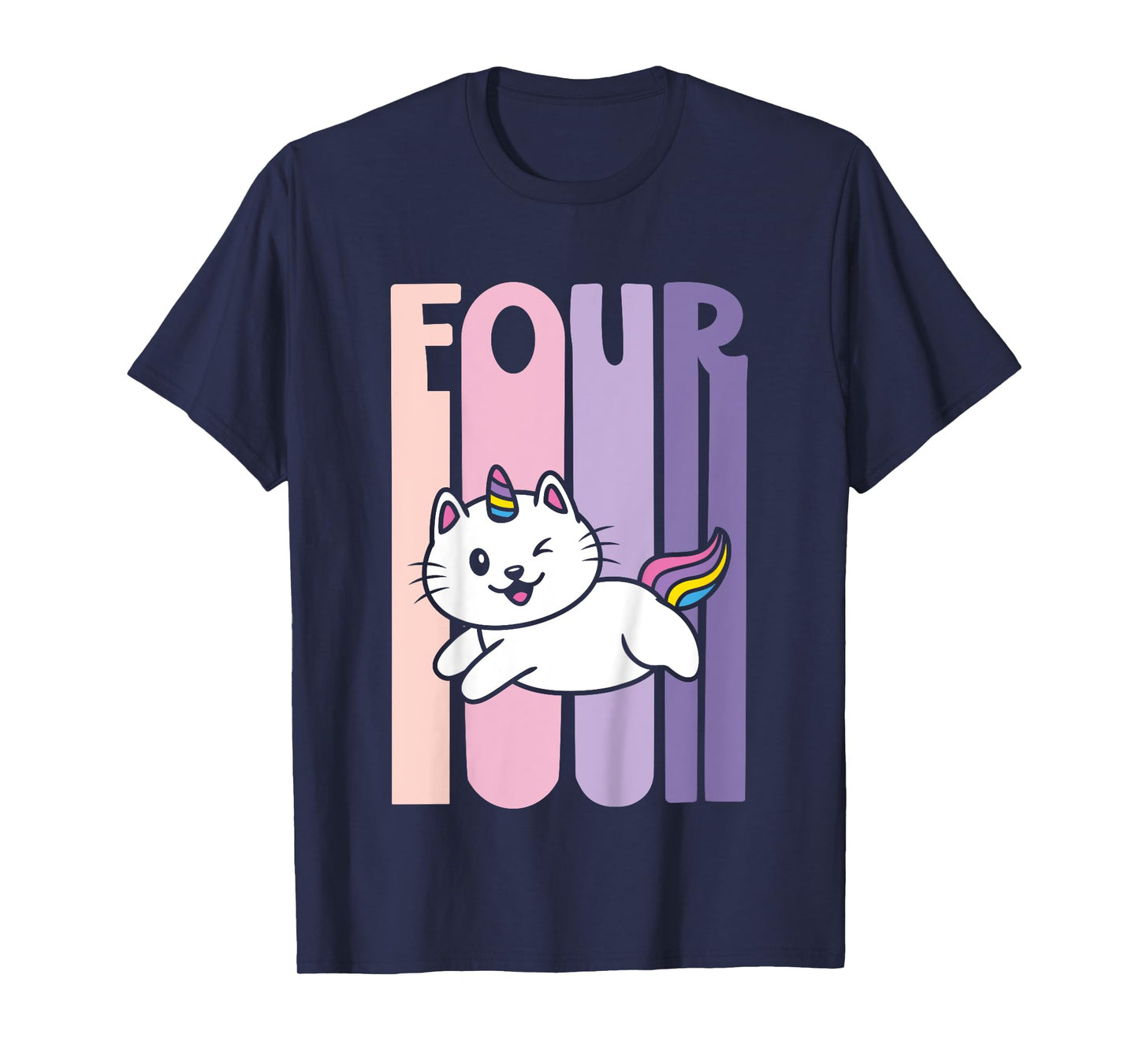 4 Year Old Cute Caticorn Cat Unicorn Birthday Girl B-day T-Shirt