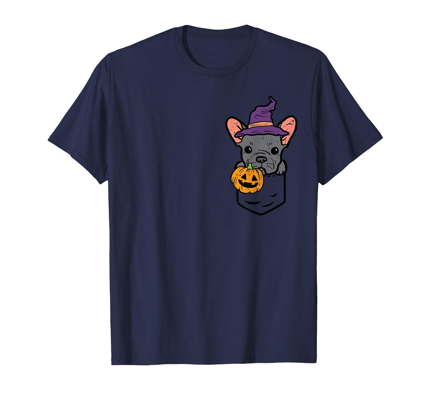 Pocket French Bulldgo Witch Pumpkin Halloween Frenchie Dog T-Shirt