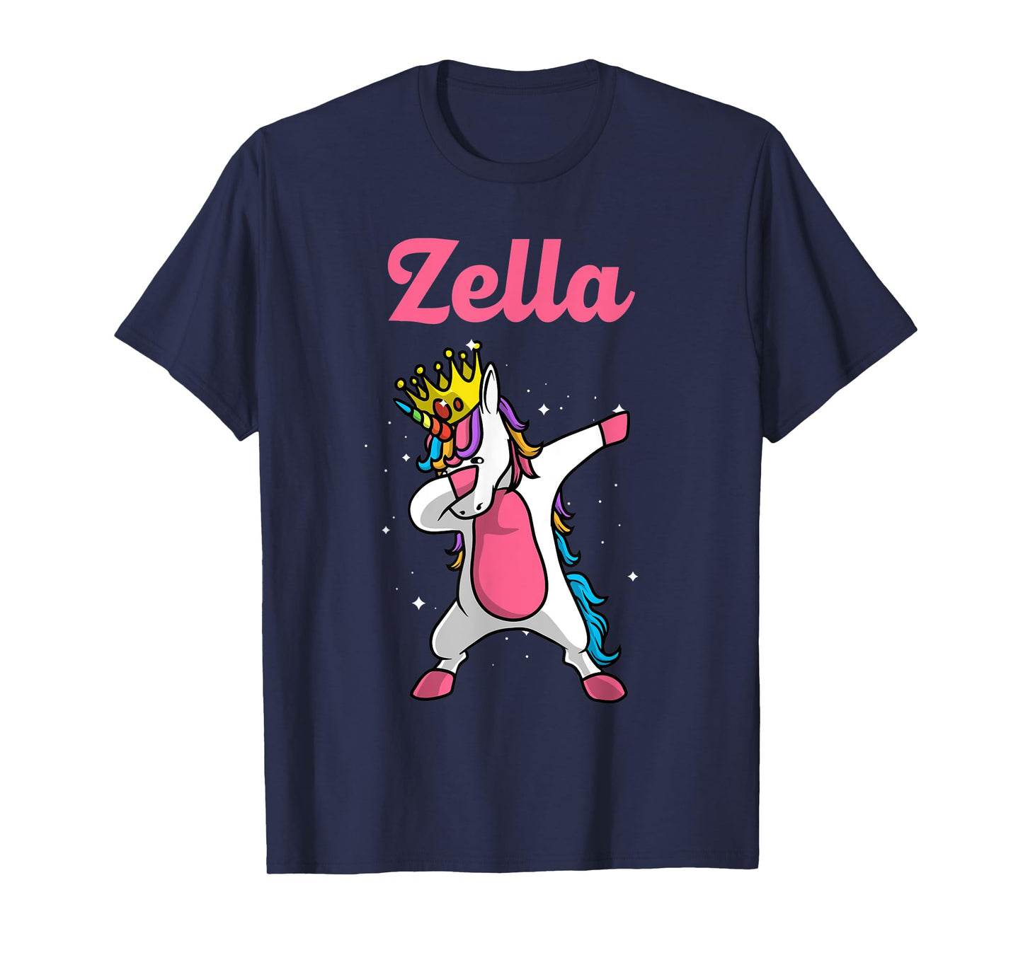 ZELLA Name Personalized Birthday Dabbing Unicorn Queen T-Shirt