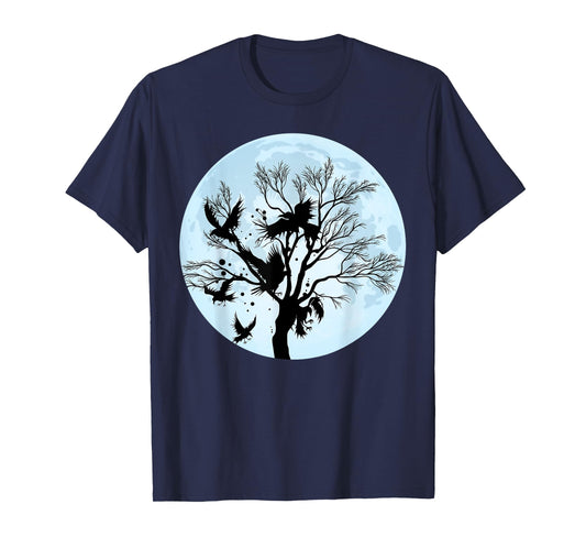 Moonlight Night Black Crow Forest Animal Bird Raven T-Shirt