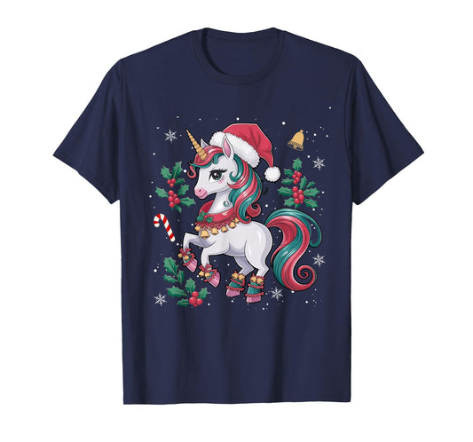 Cute Unicorn Christmas Girls Kids Toddler Xmas Santa Unicorn T-Shirt