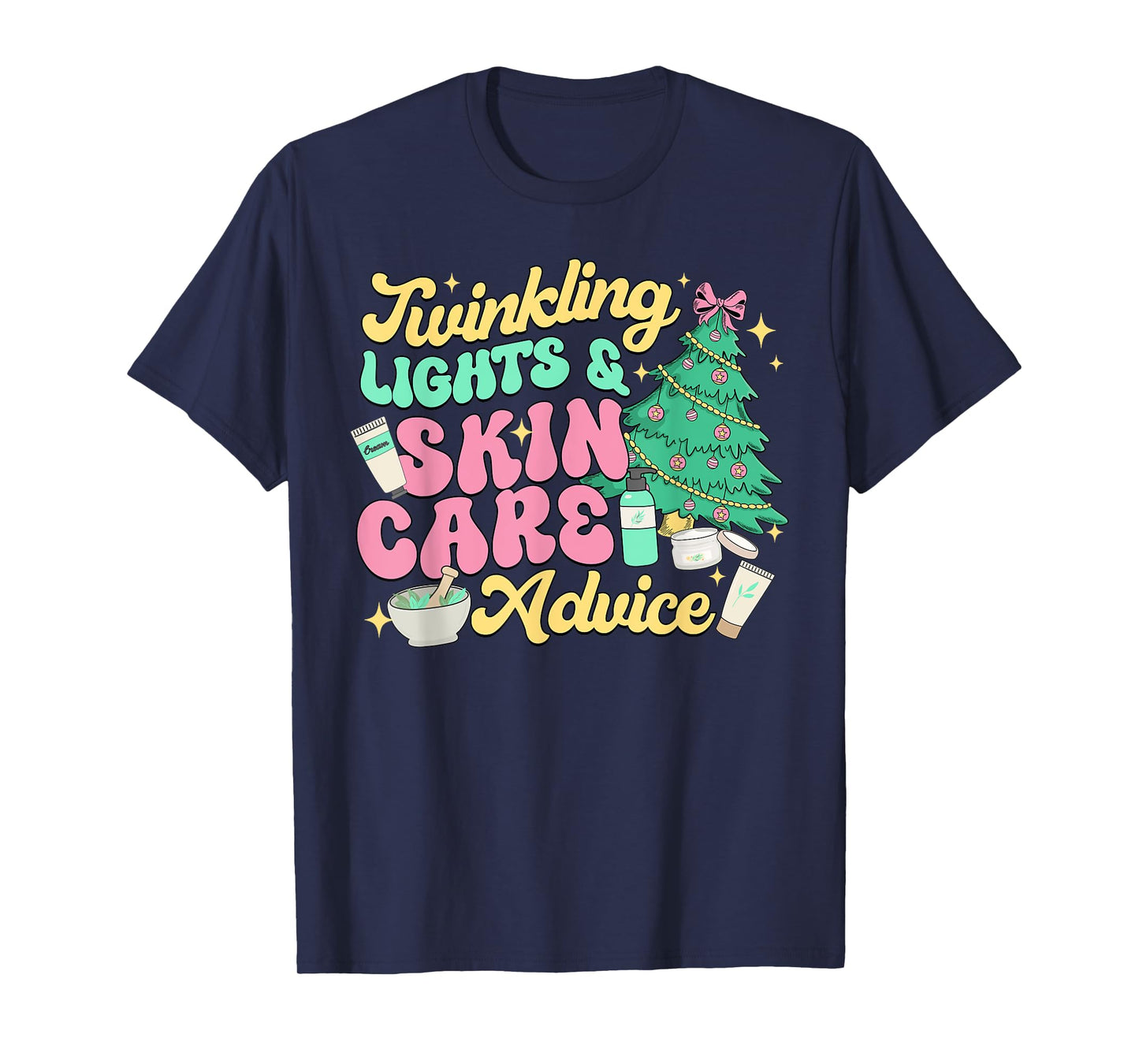 Twinkling Lights & Skin Care Advice, Dermatology Nurse Xmas T-Shirt
