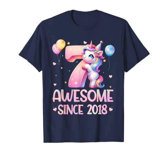 Unicorn 7th Birthday 7 Year Old Unicorn Party Girls Outfit T-Shirt