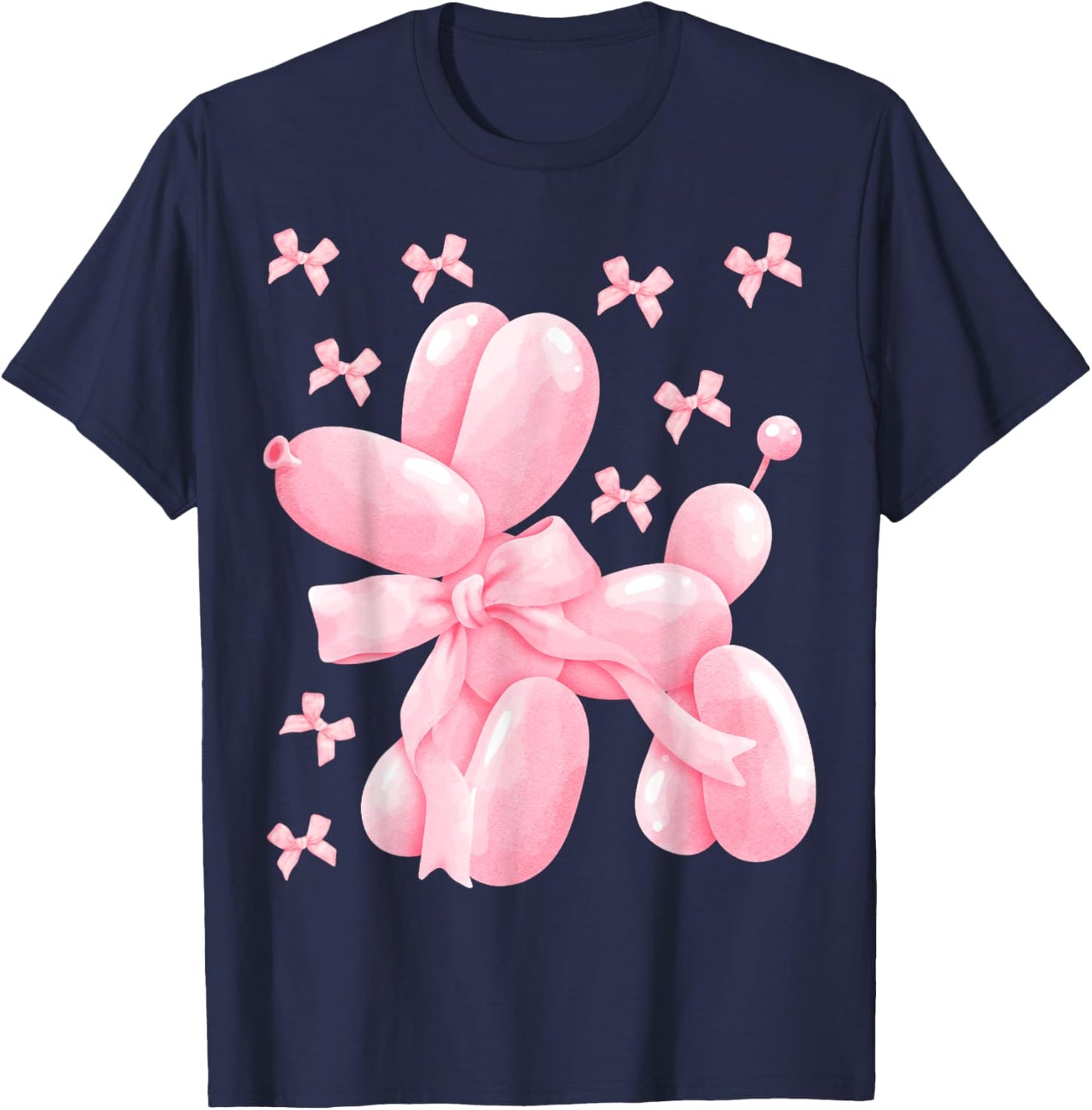 Pastel Pink Bow Balloon Dog Women Kids Girls Birthday Party T-Shirt