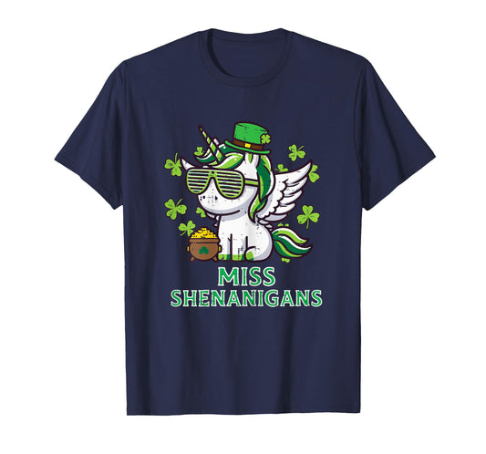 St Patricks Unicorn Miss Shenanigans Saint Pattys Girls Kids T-Shirt