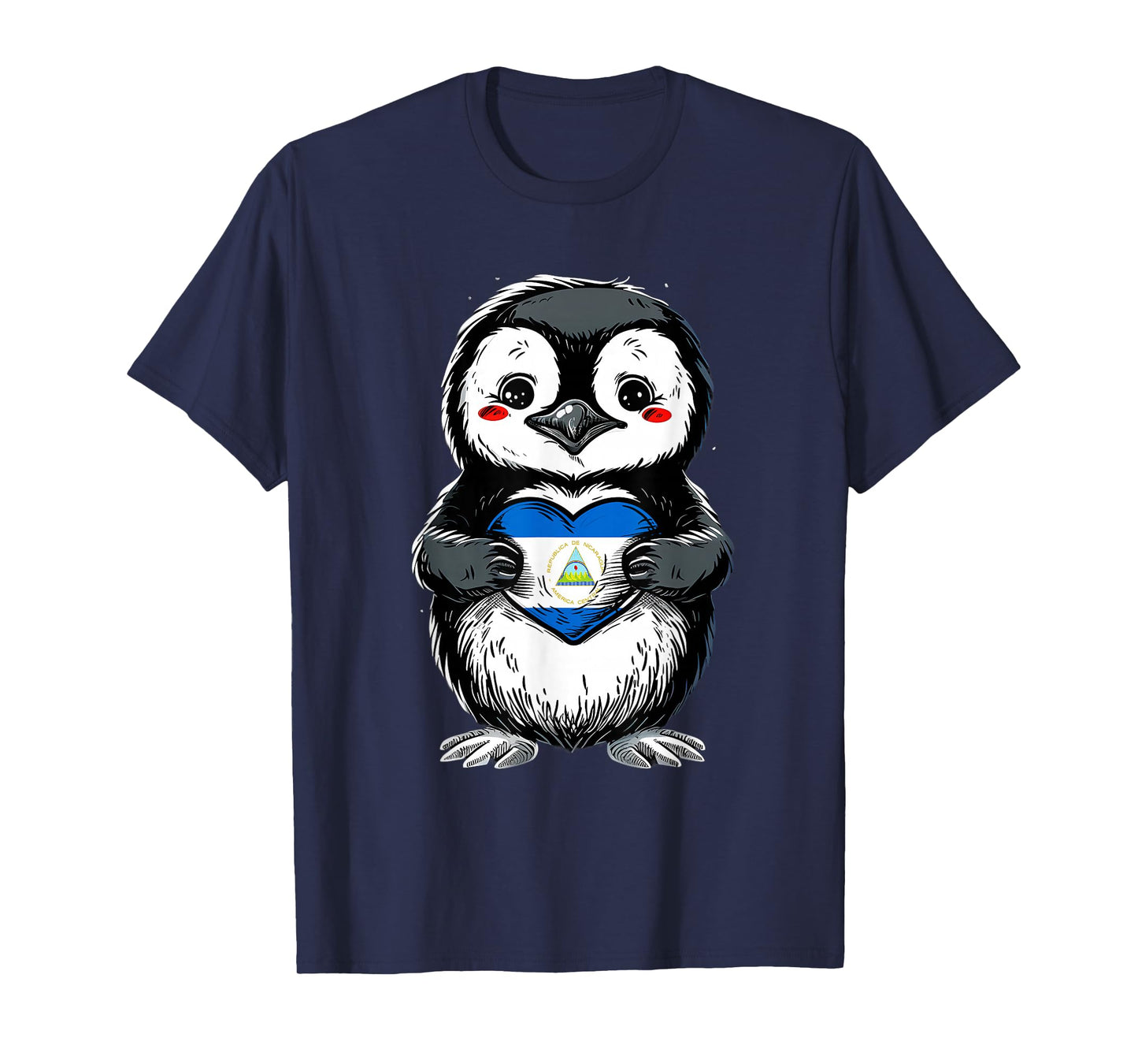 Nicaragua Flag Cute Penguin Heart Nicaraguan Pride T-Shirt