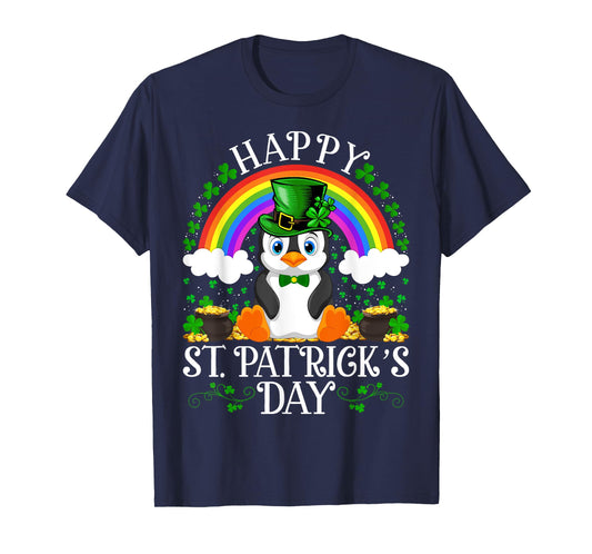 Penguin Bird Lover Rainbow Vintage Penguin St. Patrick's Day T-Shirt