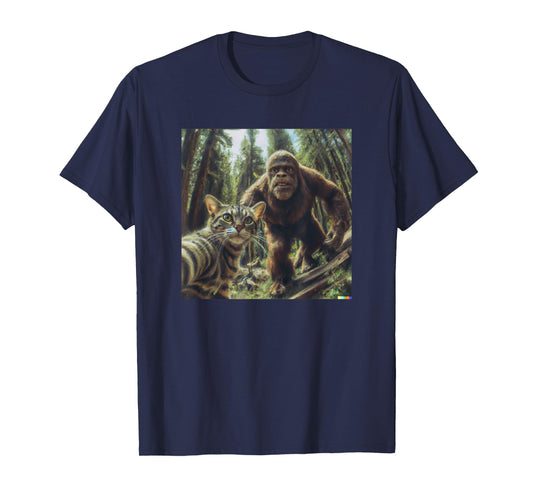 Cat Bigfoot Sasquatch Selfie Photo Funny Retro Classic Humor Men Women Girls Kids T-Shirt