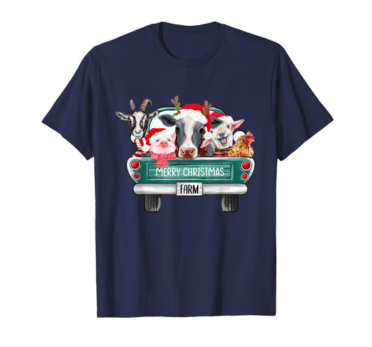 Christmas Farm Animals Truck Santa Hat Family Pajamas Xmas T-Shirt