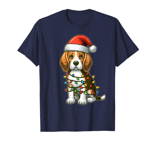 Merry Christmas Beagle Santa Christmas Lights Dog Xmas Tree T-Shirt