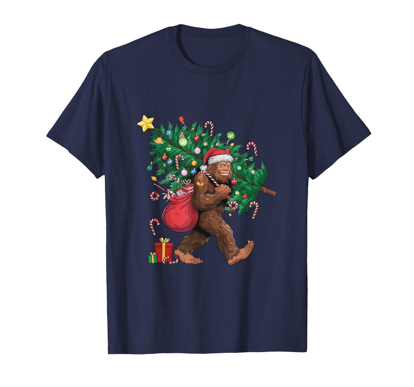 Bigfoot Santa Most Wonderful Christmas Tree Lights Sasquatch T-Shirt