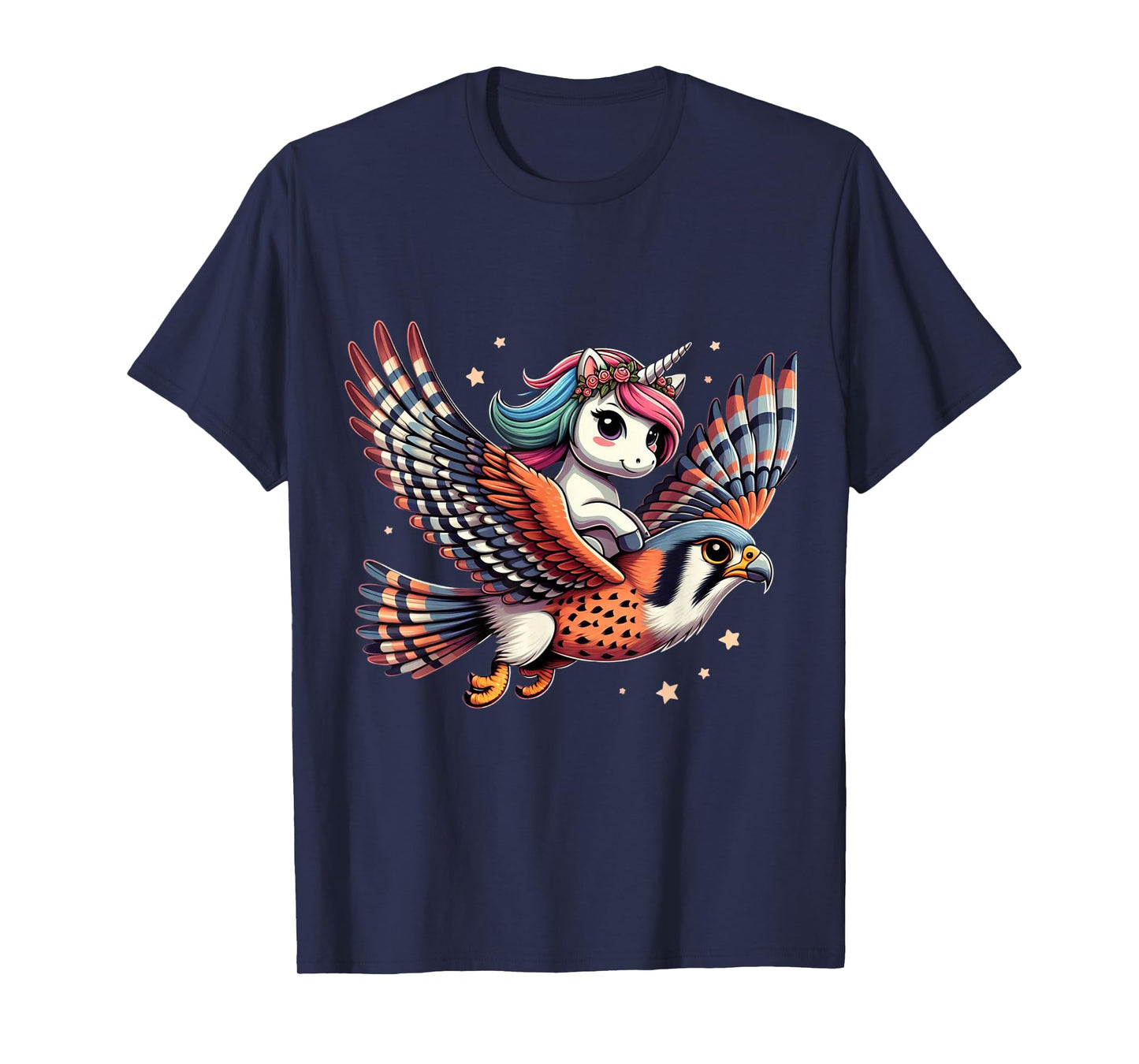 Unicorn Riding American kestrel Boys Girls Men Women Bird T-Shirt
