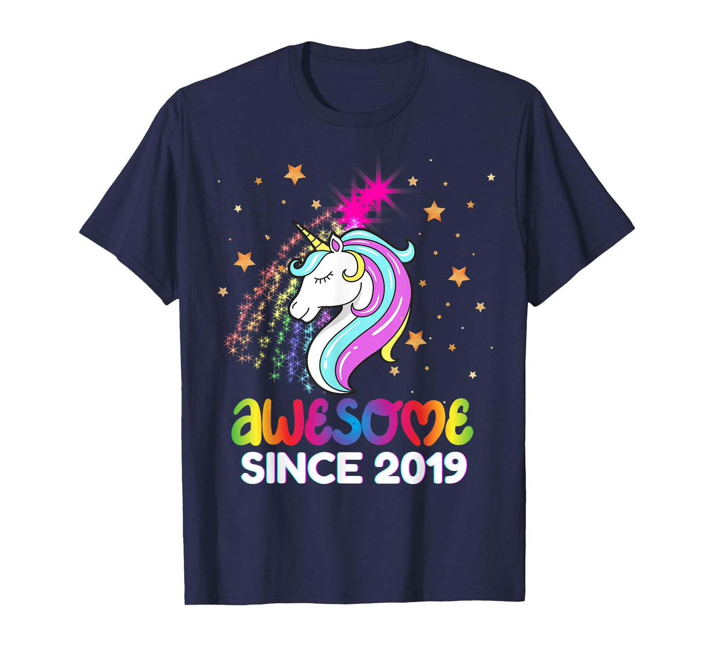 Fourth 5th Birthday Awesome Since 2019 Rainbows and Unicorn T-Shirt