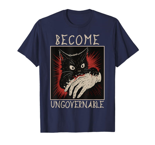 Become Ungovernable - Black Cat Biting Hand Funny Meme T-Shirt