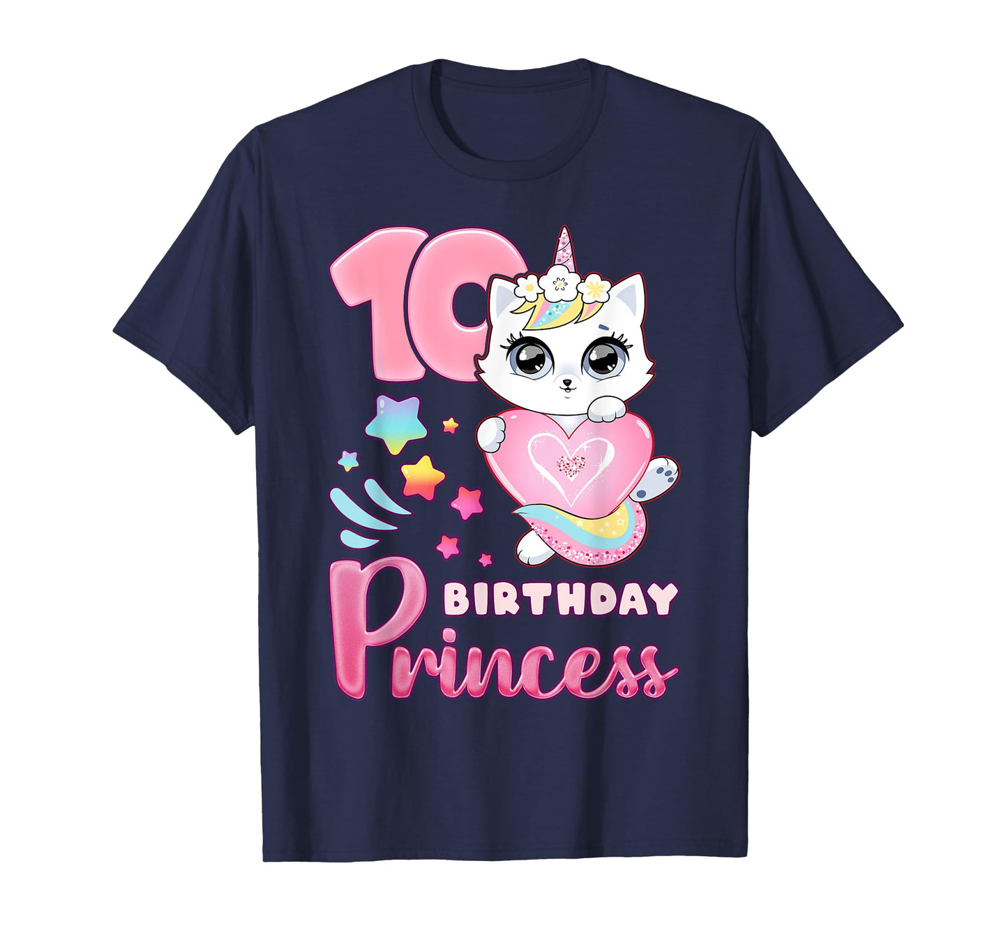Girl, 10th birthday, unicorn cat, number 10 T-Shirt