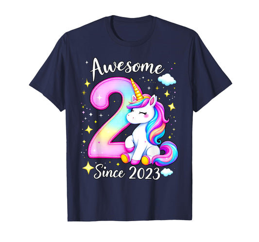 Awesome 2 Since 2023 Unicorn 2th Birthday Party Girls Outfit T-Shirt