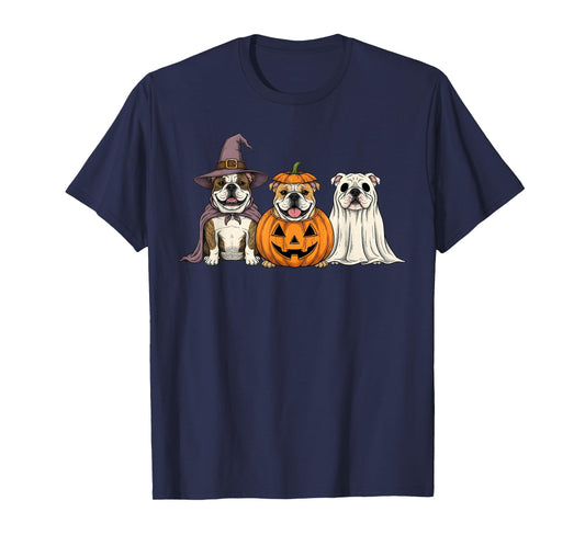 Spooky Ghost English Bulldog Pumpkin Halloween Dog Lover T-Shirt