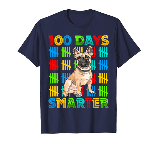 100 Days Smarter Frenchie Dog Lovers 100 Days Of School Kids T-Shirt