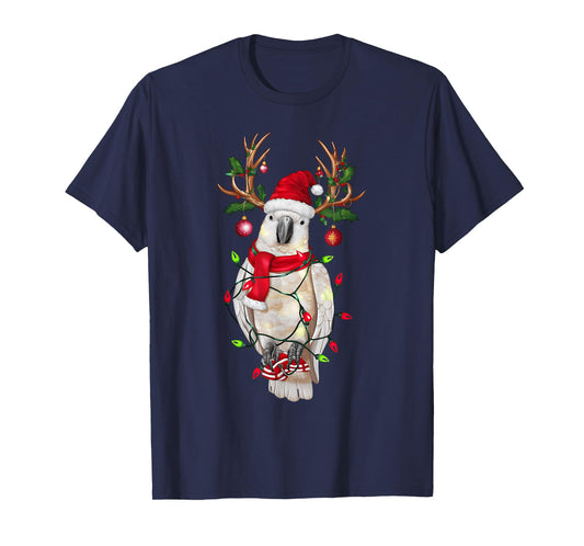 Funny Cockatoo Reindeer Christmas Tree Light Xmas T-Shirt - Black, Unisex-Adults & Kids, Short Sleeve, T-Shirt, Size Small