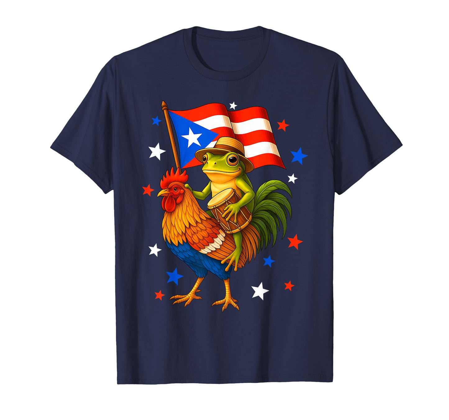 Coqui Frog Riding Chicken & Drum Boricua Flag Puerto Rico T-Shirt