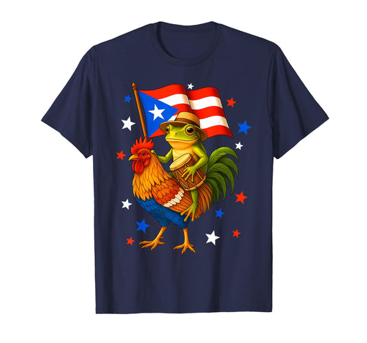 Coqui Frog Riding Chicken & Drum Boricua Flag Puerto Rico T-Shirt