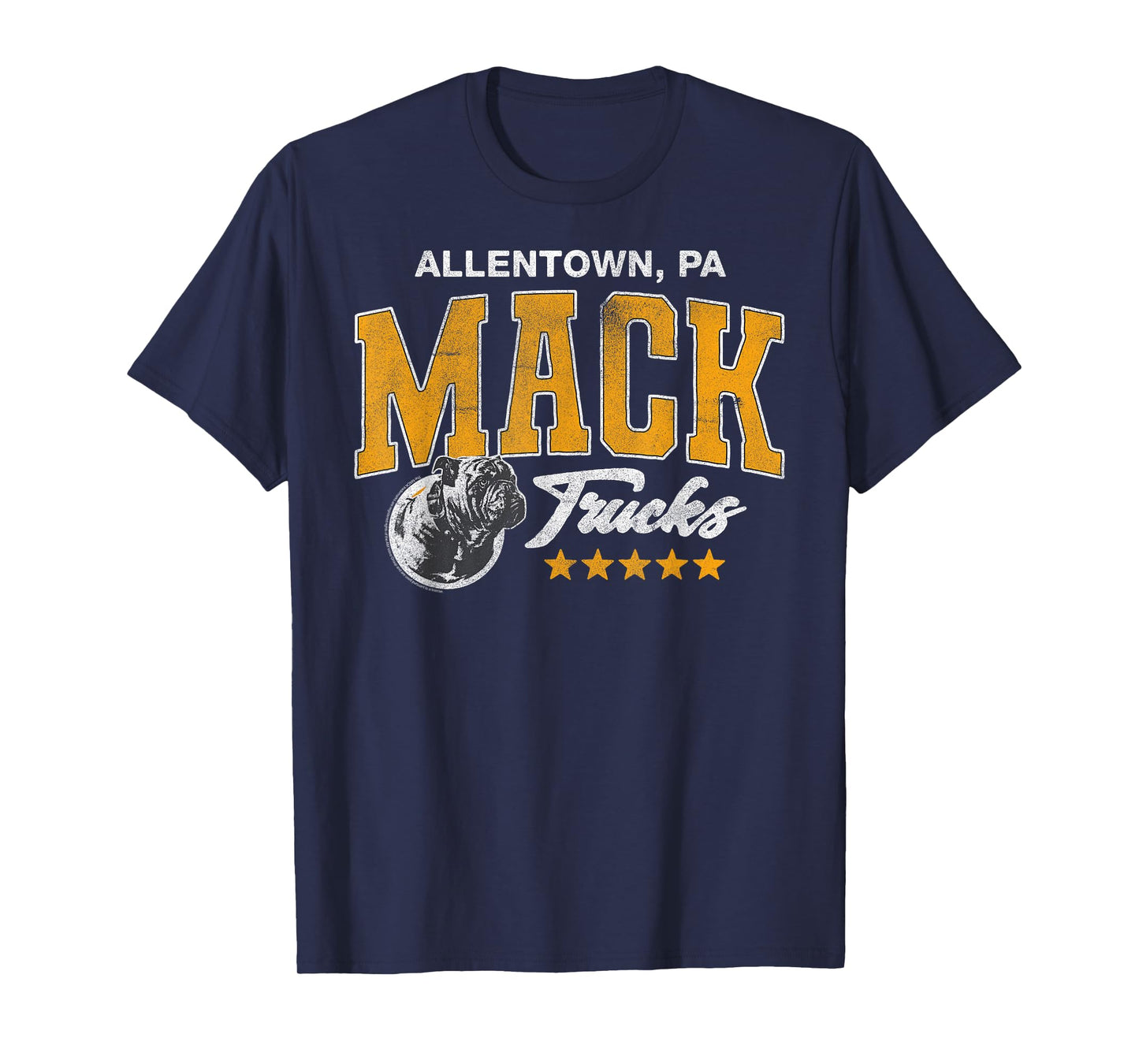 Mack Trucks Yellow and White Vintage Bulldog Logo Trucker T-Shirt