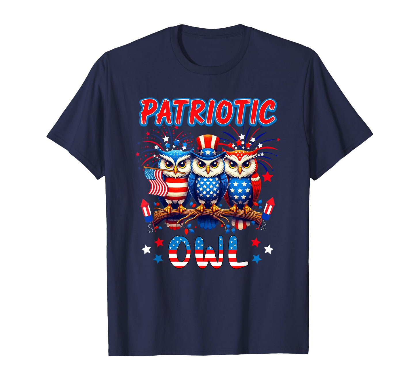 Patriotic Owl Three Cute Birds 4th Of July US Flag T-Shirt