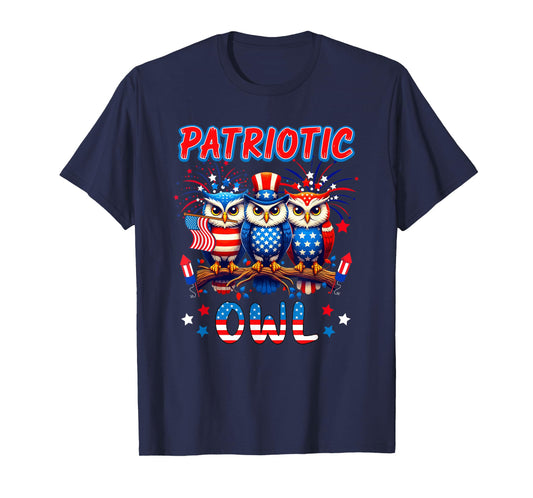 Patriotic Owl Three Cute Birds 4th Of July US Flag T-Shirt
