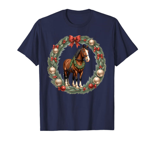 Clydesdale Christmas Horses & A X-Mas Wreath T-Shirt
