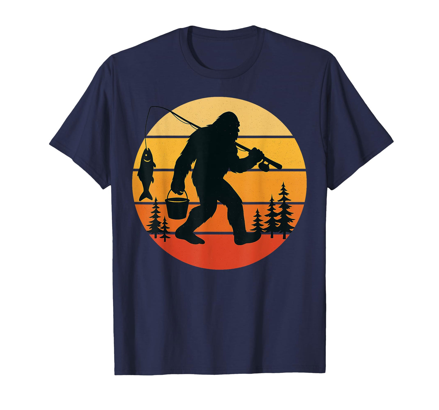 Retro Bigfoot Sasquatch Fishing Funny Gifts Dad Men Boy Kids T-Shirt
