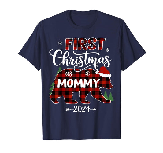 First Christmas As Mommy Red Bear Santa Hat 2024 Pregnancy T-Shirt