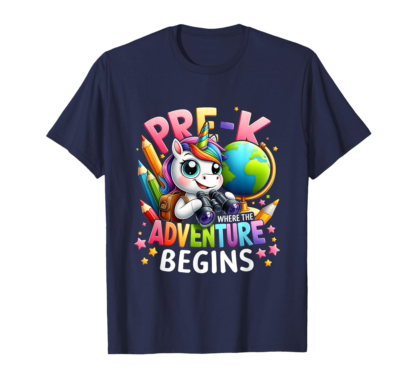 Cute Unicorn School Teacher Pre-K Where The Adventure Begins T-Shirt for Men Women Kids